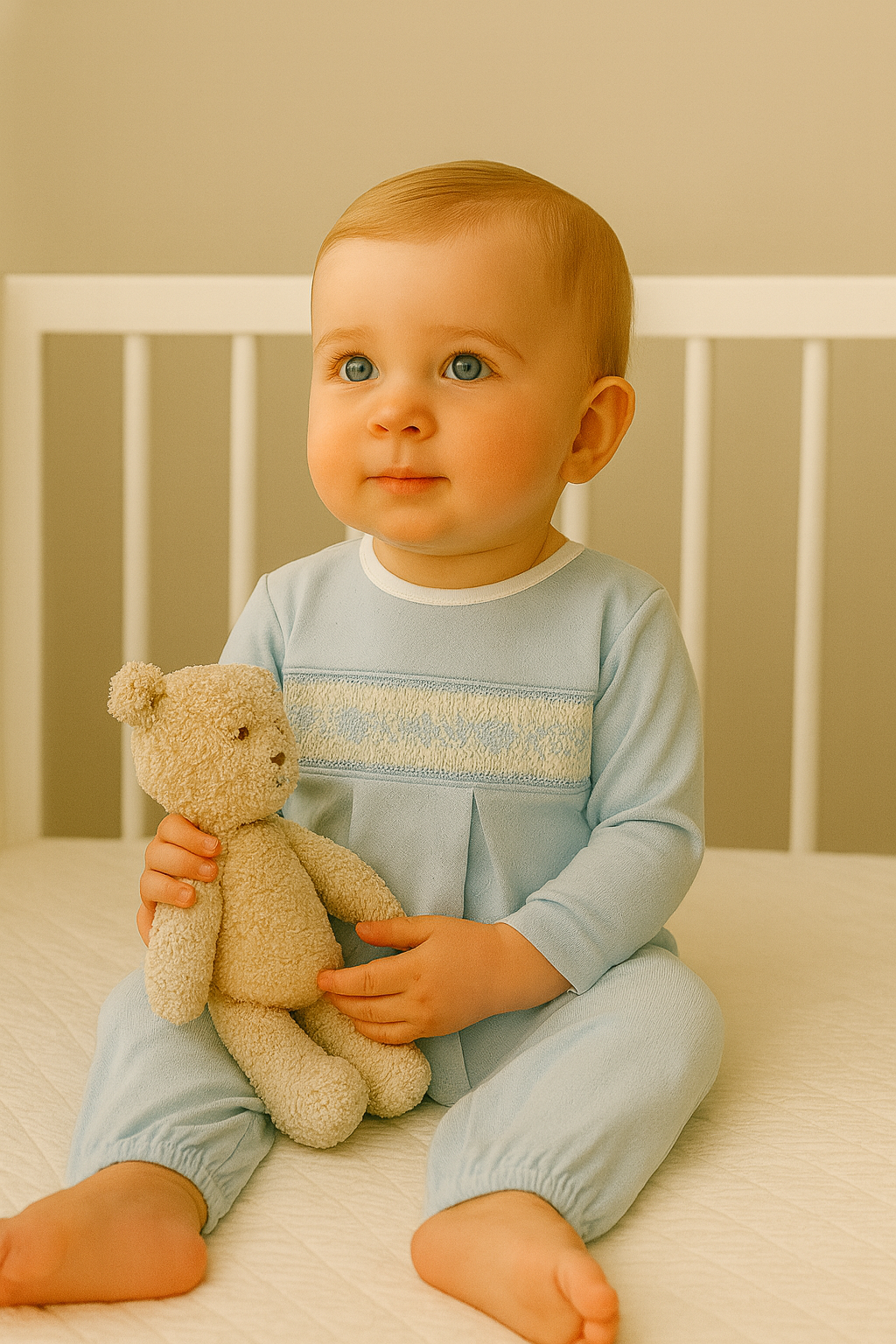 Baby Boy's Blue Jacquard Smocked Converter - Little Threads Inc. Children's Clothing