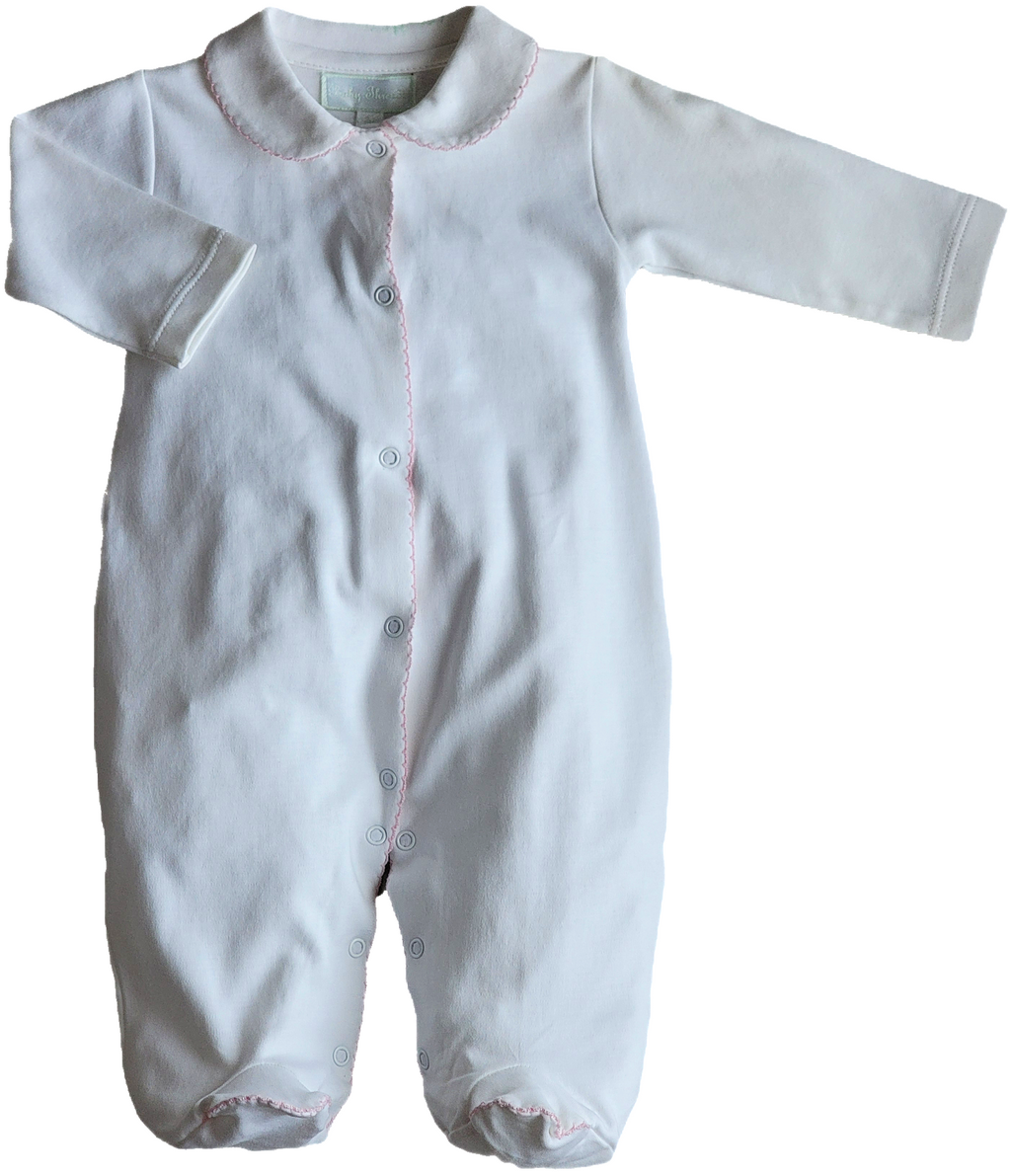 Baby Girl's White Footie with Pink Trim