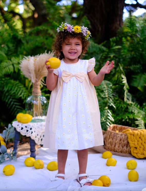Yellow daisies embroidered fabric Spring girl's dress Yellow daisies embroidered fabric Spring girl's dress