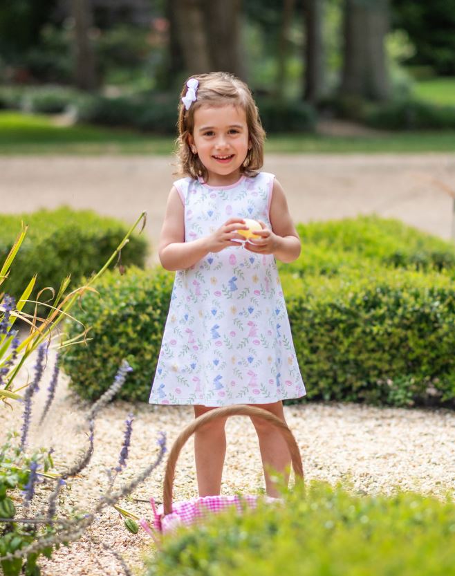Girl's A line Dress Easter Floral With Bunnies - Little Threads Inc. Children's Clothing