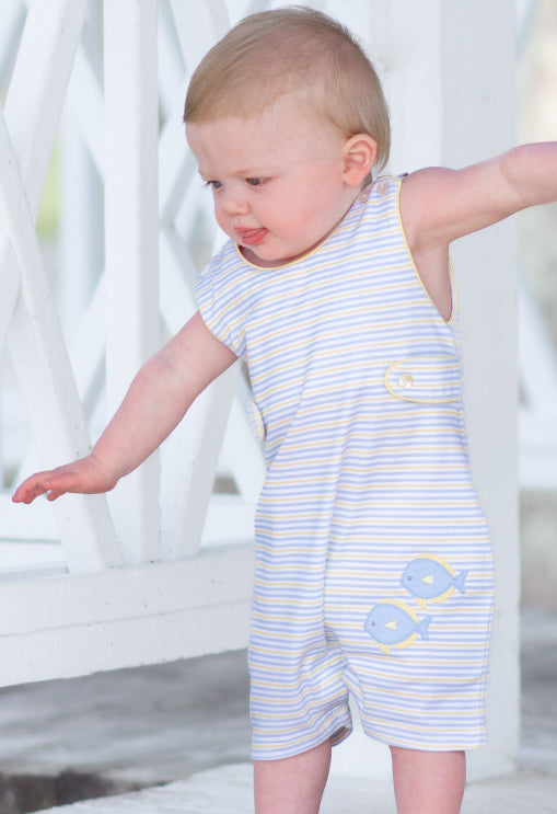 Fish Applique Boy's Overall Pima Cotton - Little Threads Inc. Children's Clothing