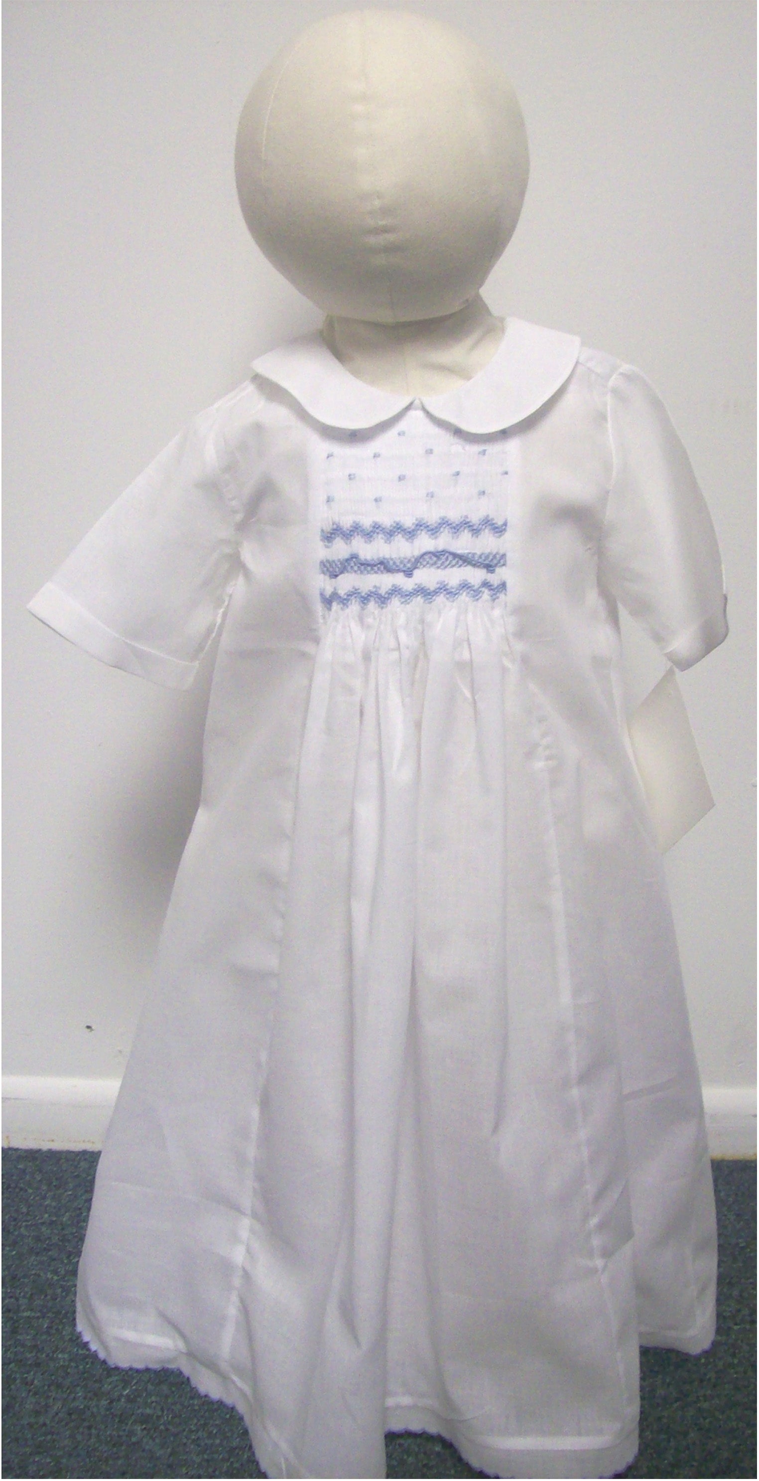 White  Boy's Daygown with Bleu Smocking Embroidery - Little Threads Inc. Children's Clothing