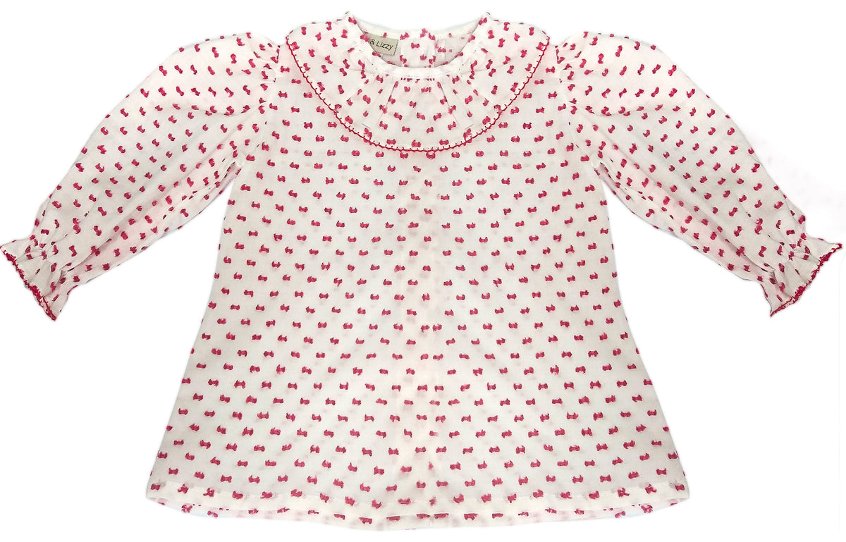 Girl's "Red Plumetti" Long Sleeve Blouse - Little Threads Inc. Children's Clothing