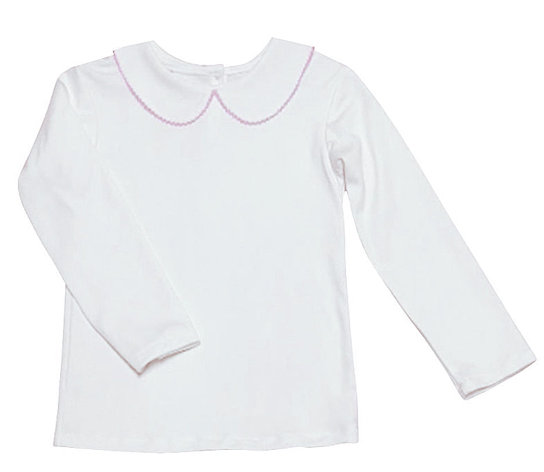 White knit Pima cotton top with a Pink picot edge - Little Threads Inc. Children's Clothing