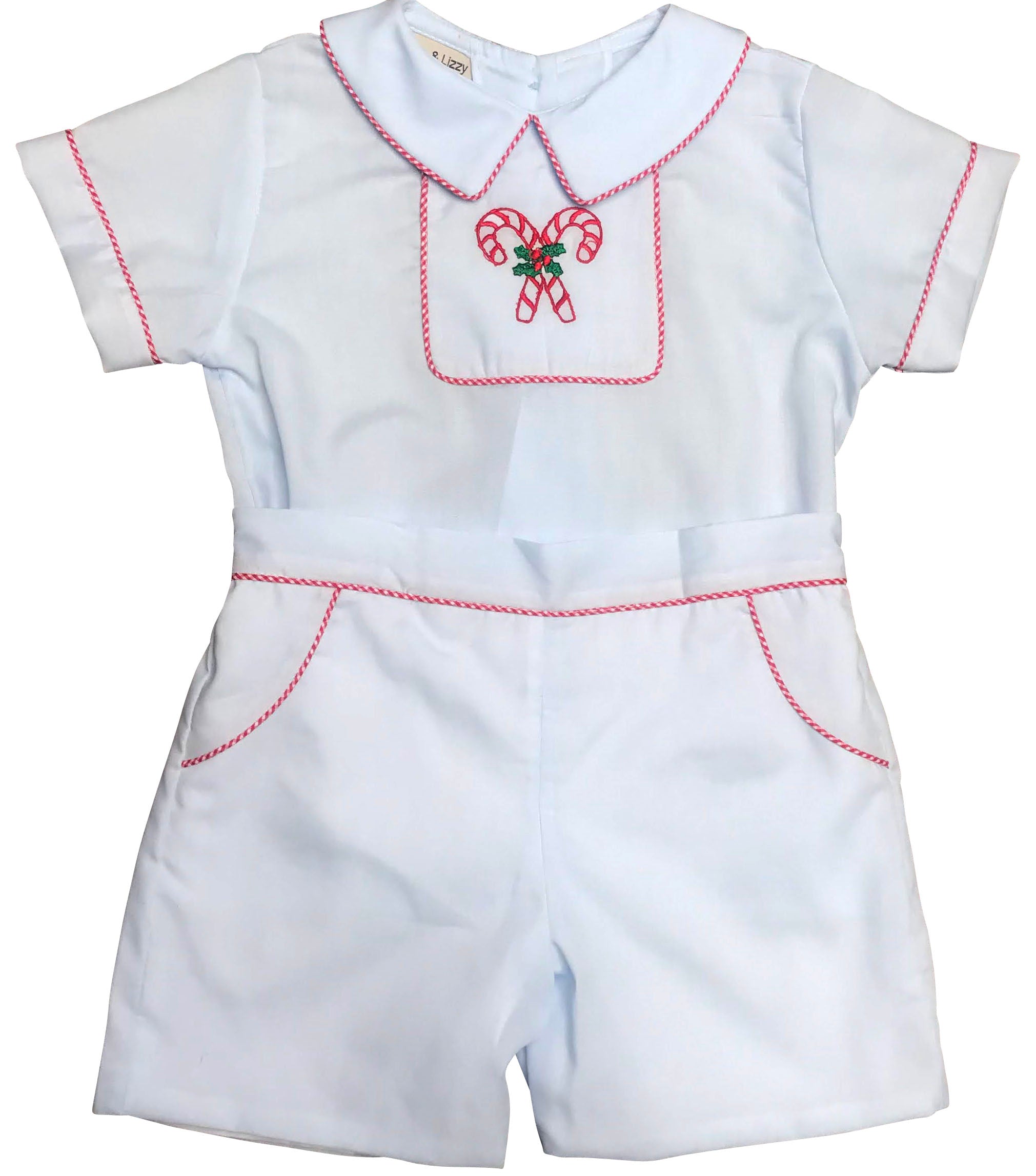 Boy's "Candy Canes" Blue Batiste 2 PC Short Set
