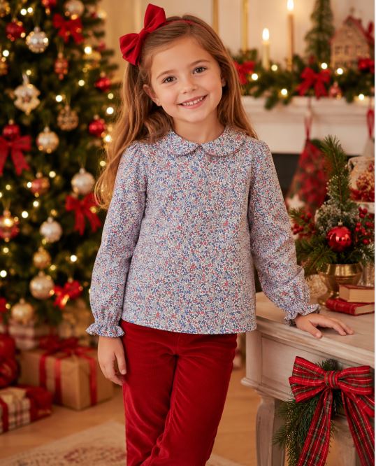 Christmas Girl's "Callie & Carter" Floral Cotton Blouse