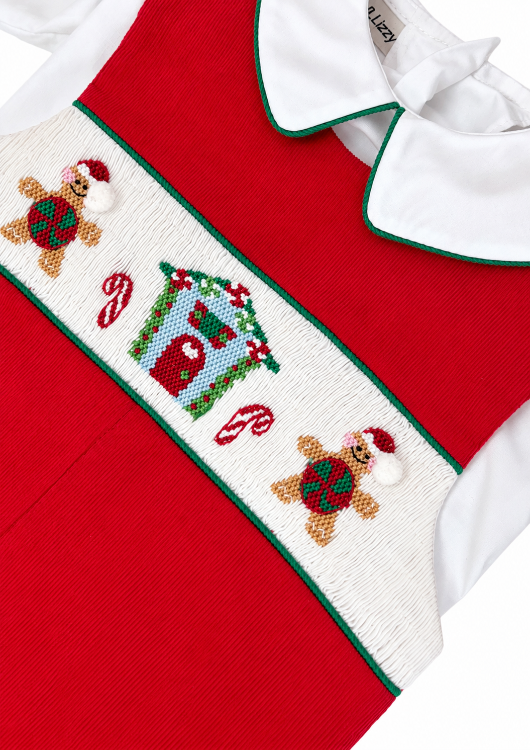 Gingerbread embroidered smocked Overall - Little Threads Inc. Children's Clothing