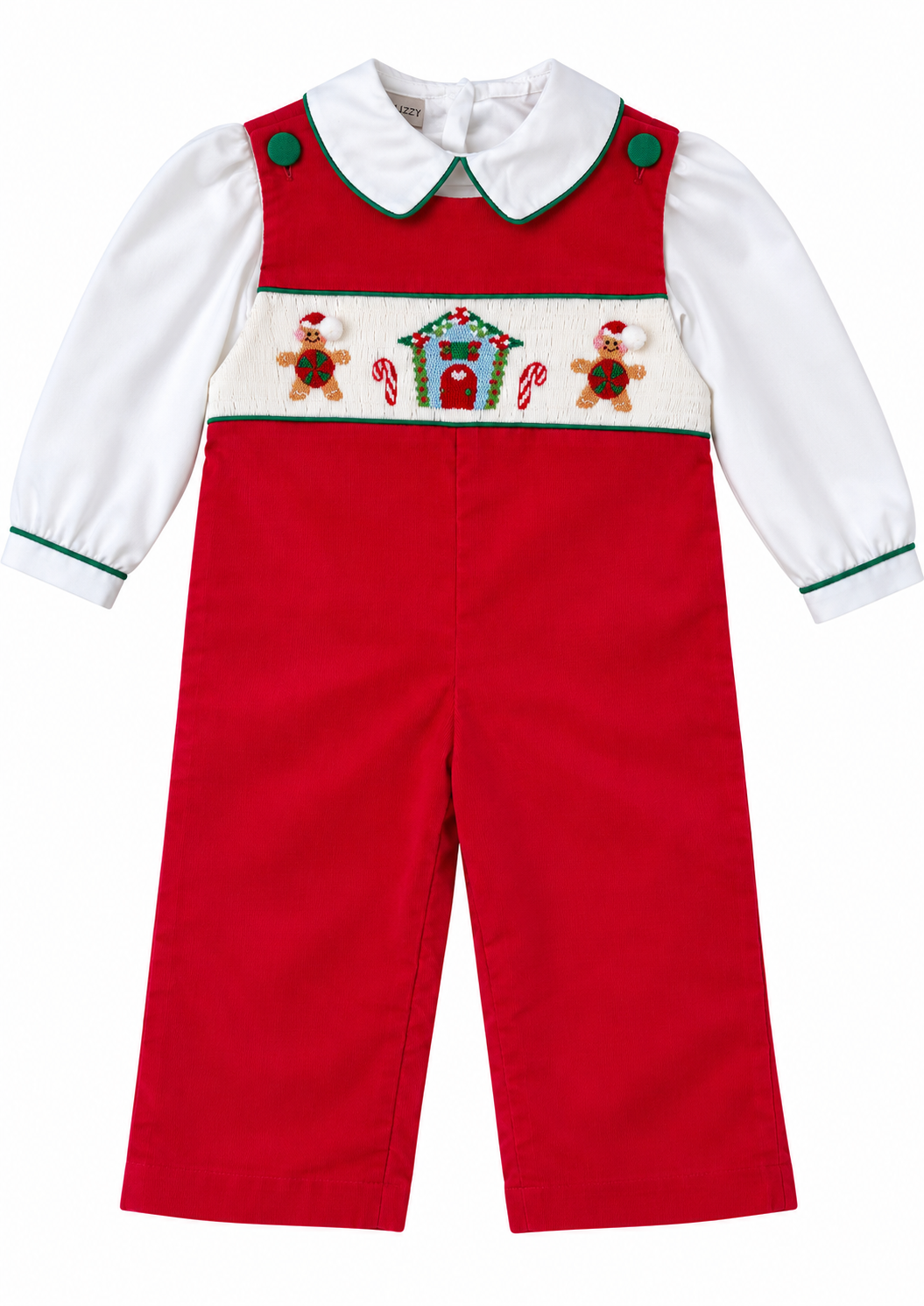 Gingerbread embroidered smocked Overall - Little Threads Inc. Children's Clothing