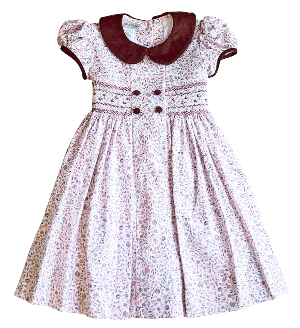 Cary Collection Fall Floral collared Girl hand smocked dress - Little Threads Inc. Children's Clothing