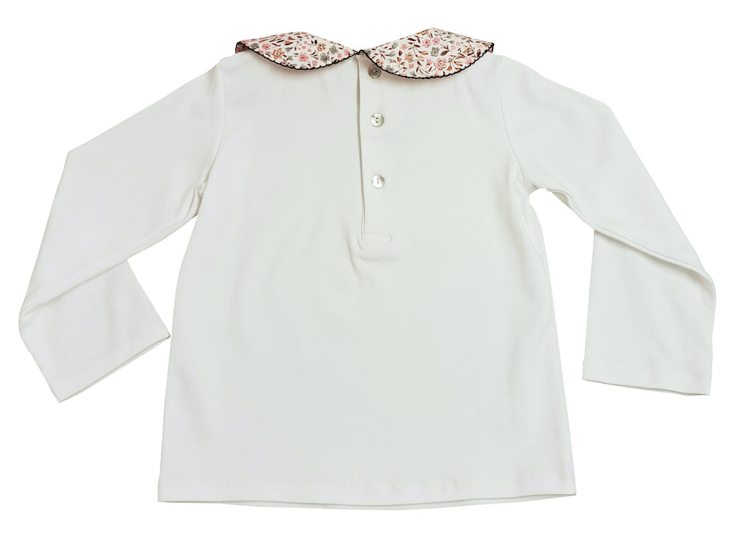 Cary Collection Fall Floral collar White girl's pima top - Little Threads Inc. Children's Clothing