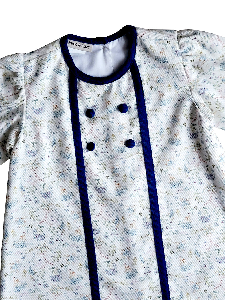 Mia - Long sleeve Fall blue floral A-Line girl's Dress - Little Threads Inc. Children's Clothing