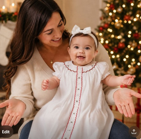 White Christmas Baby Day gown - Little Threads Inc. Children's Clothing