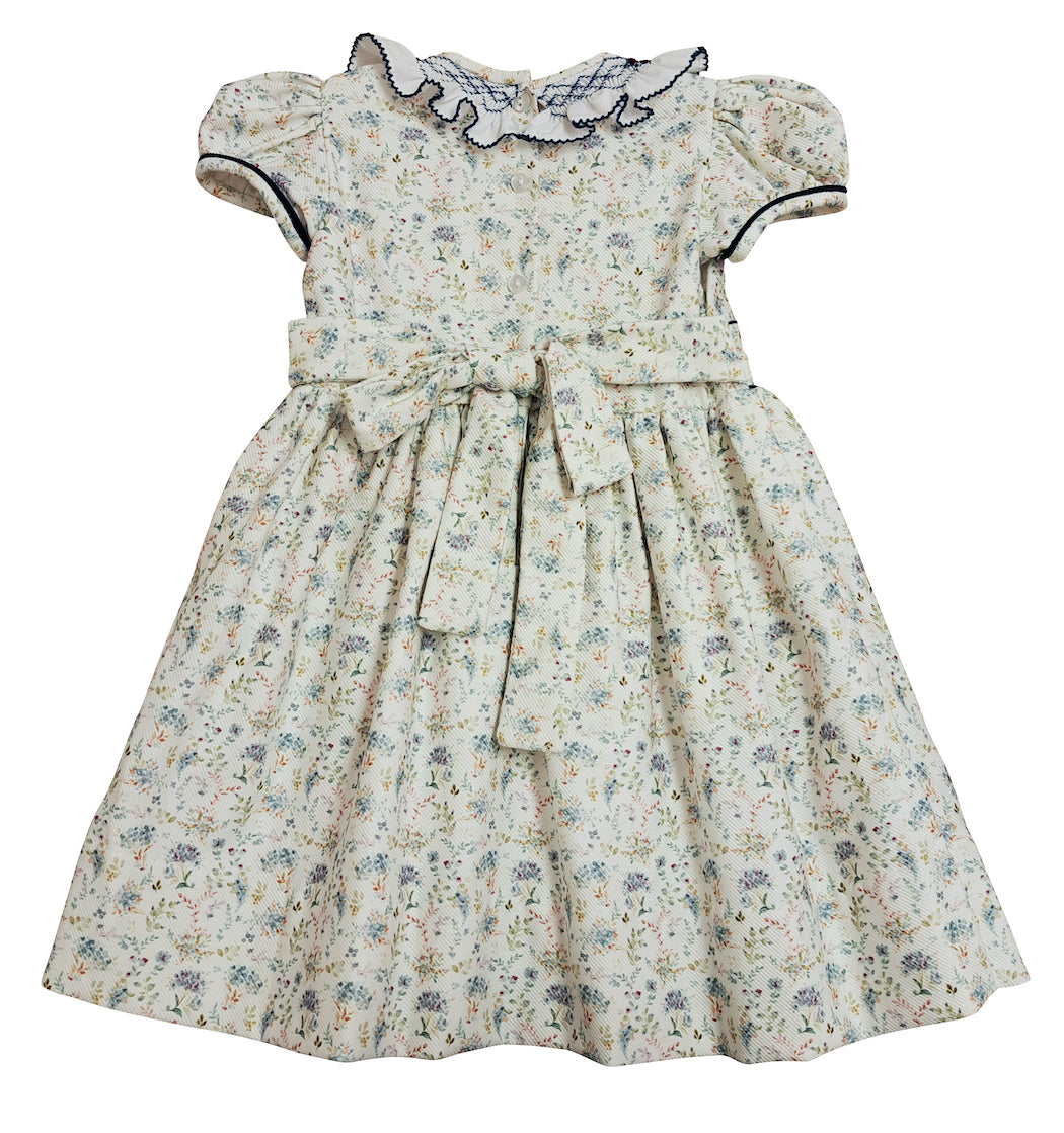 Mia - Girl's Fall Blue Floral Print Ruffled Collar Dress - Little Threads Inc. Children's Clothing