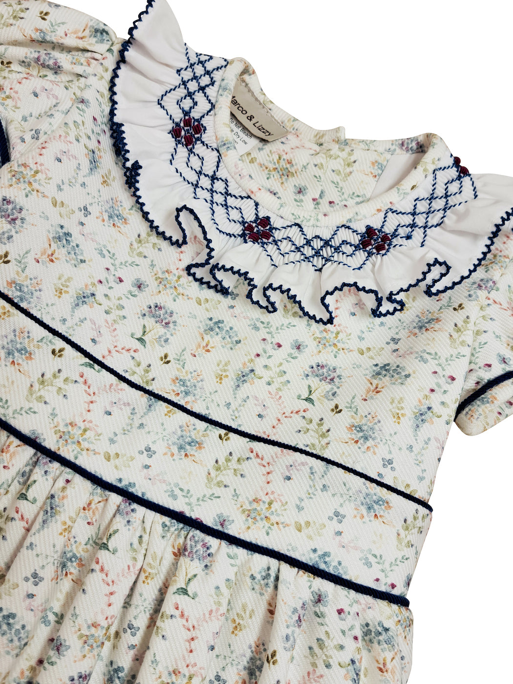 Mia - Girl's Fall Blue Floral Print Ruffled Collar Dress - Little Threads Inc. Children's Clothing