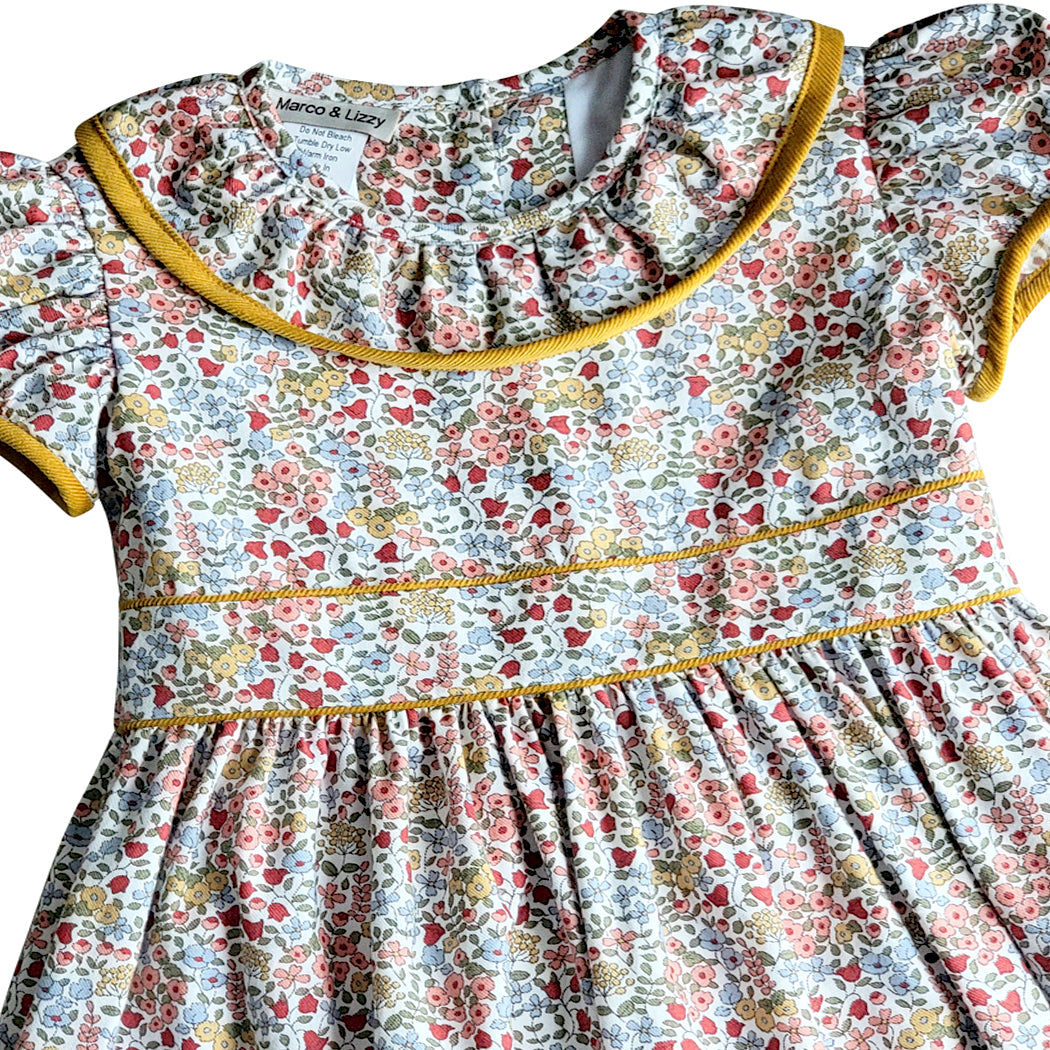 Celine and Lucas Fall Floral Print and corduroy Girl's Dress - Little Threads Inc. Children's Clothing
