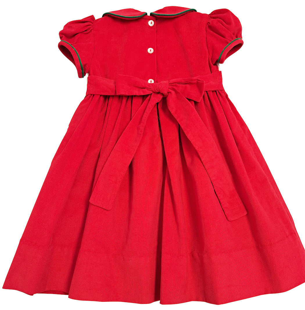 Christmas Time Hand Smocked Red Girl's Dress - Little Threads Inc. Children's Clothing