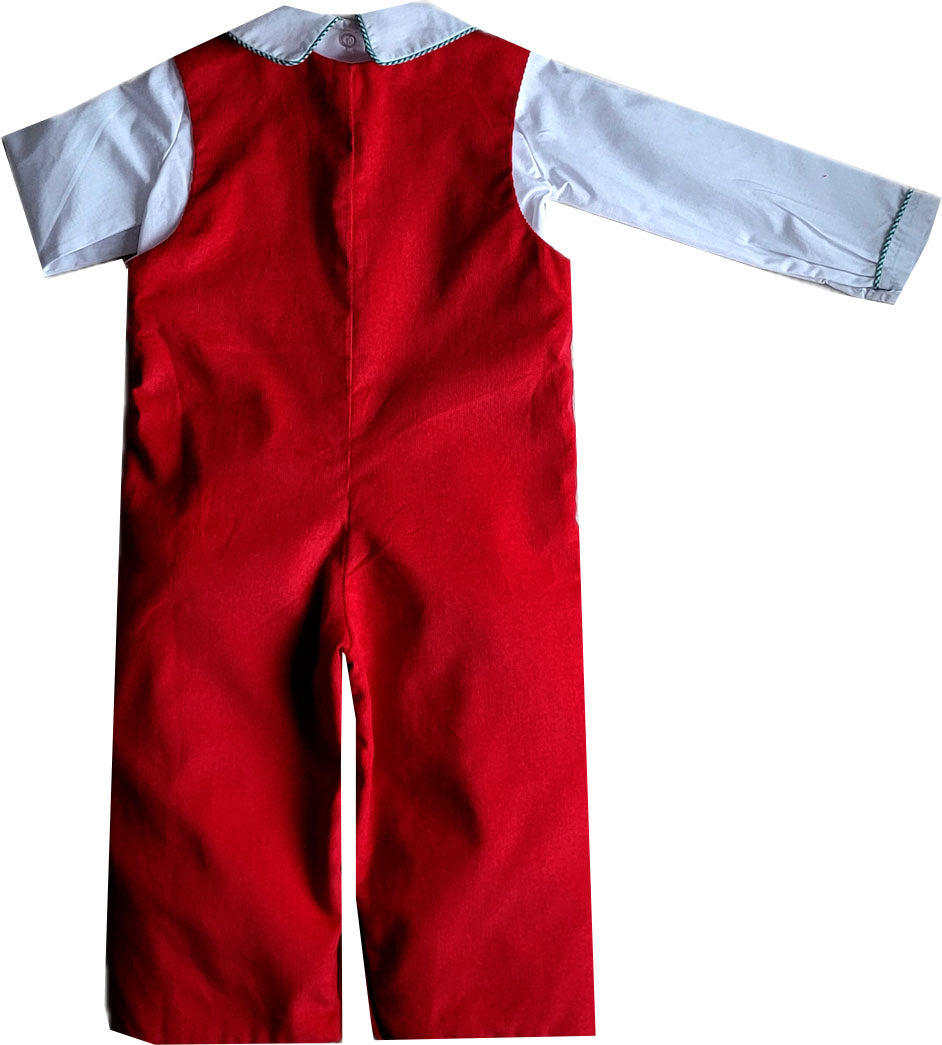 Boy's "Christmas Noel" Red Smocked Overall with White top - Little Threads Inc. Children's Clothing