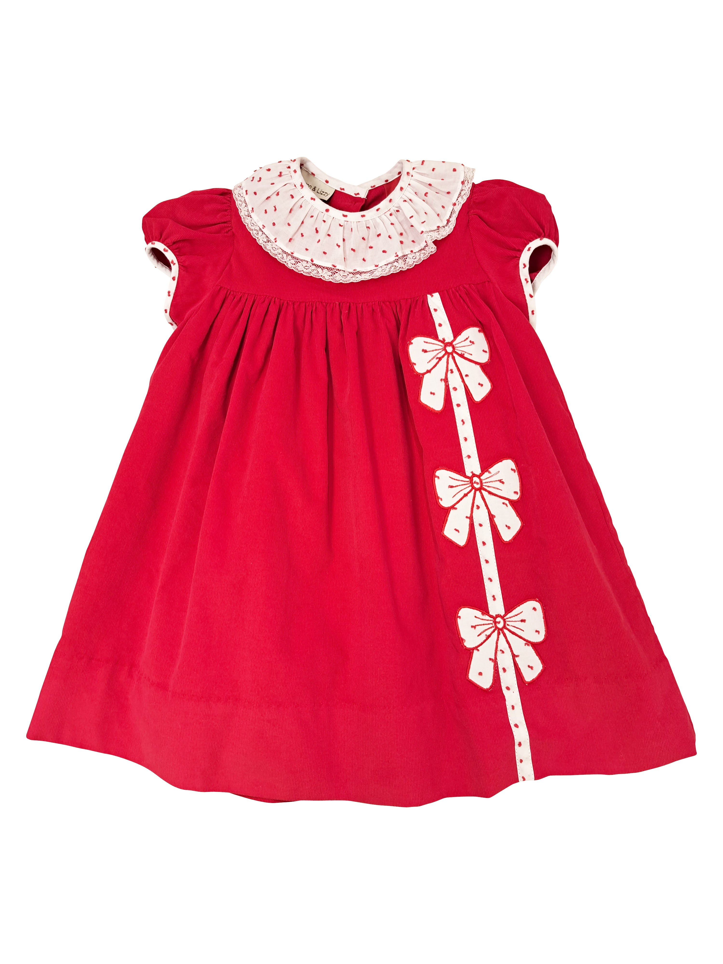 Girl's "Christmas Red Bows" Applique Float Dress - Little Threads Inc. Children's Clothing