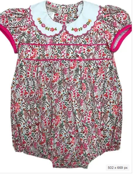 Baby Girl's "Amy & Lucas" Bubble with Embroidered Collar
