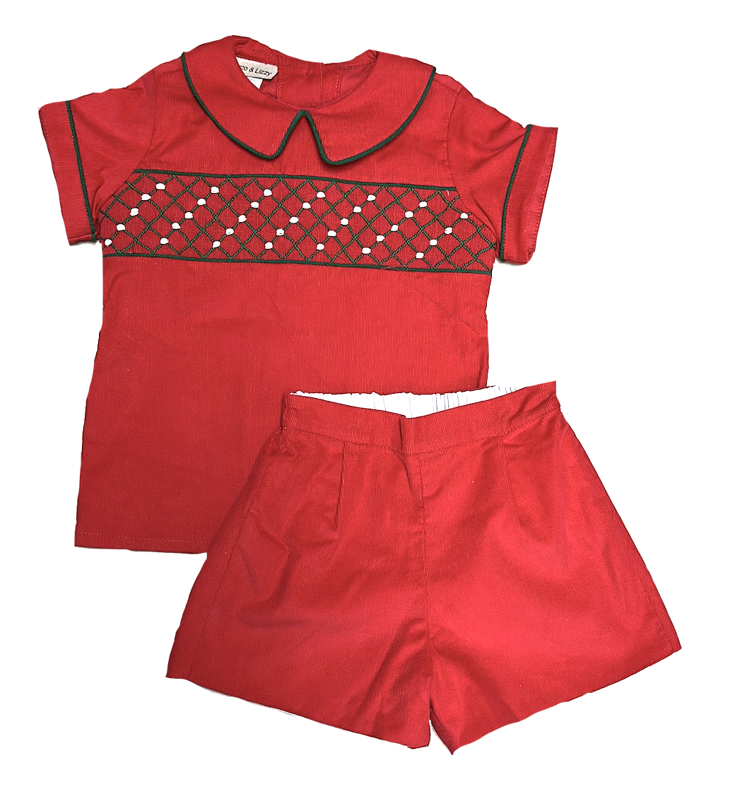 Christmas Corduroy Smocked boys 2 pc set - Little Threads Inc. Children's Clothing