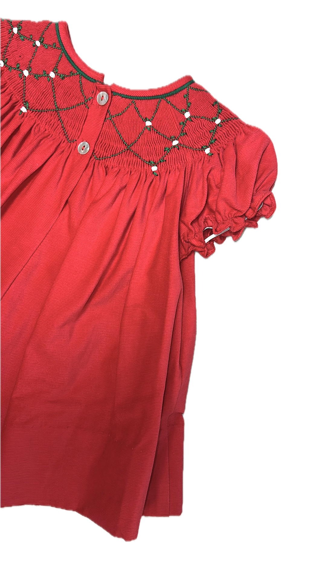 Christmas Red Corduroy Girl's Smocked bishop