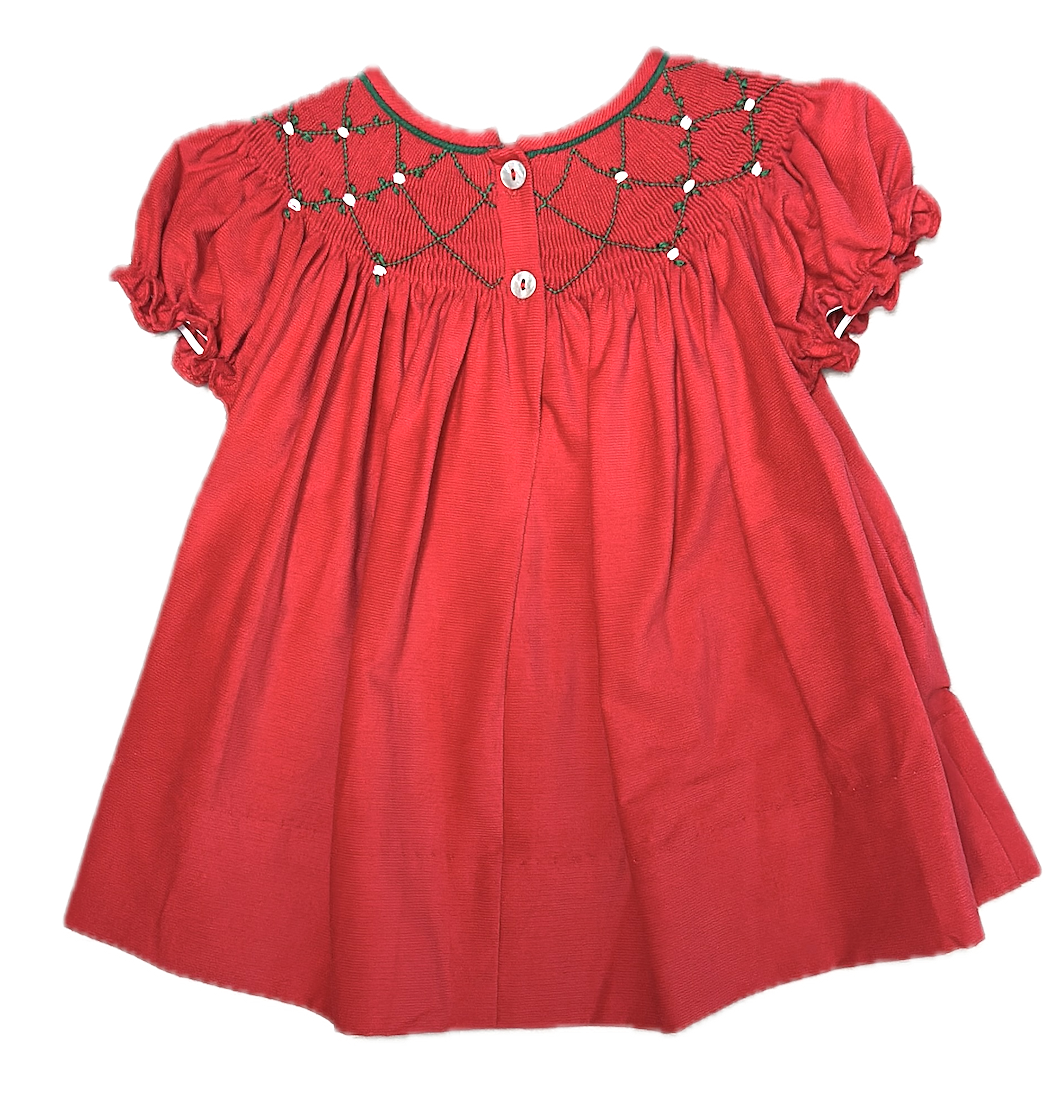 Christmas Red Corduroy Girl's Smocked bishop