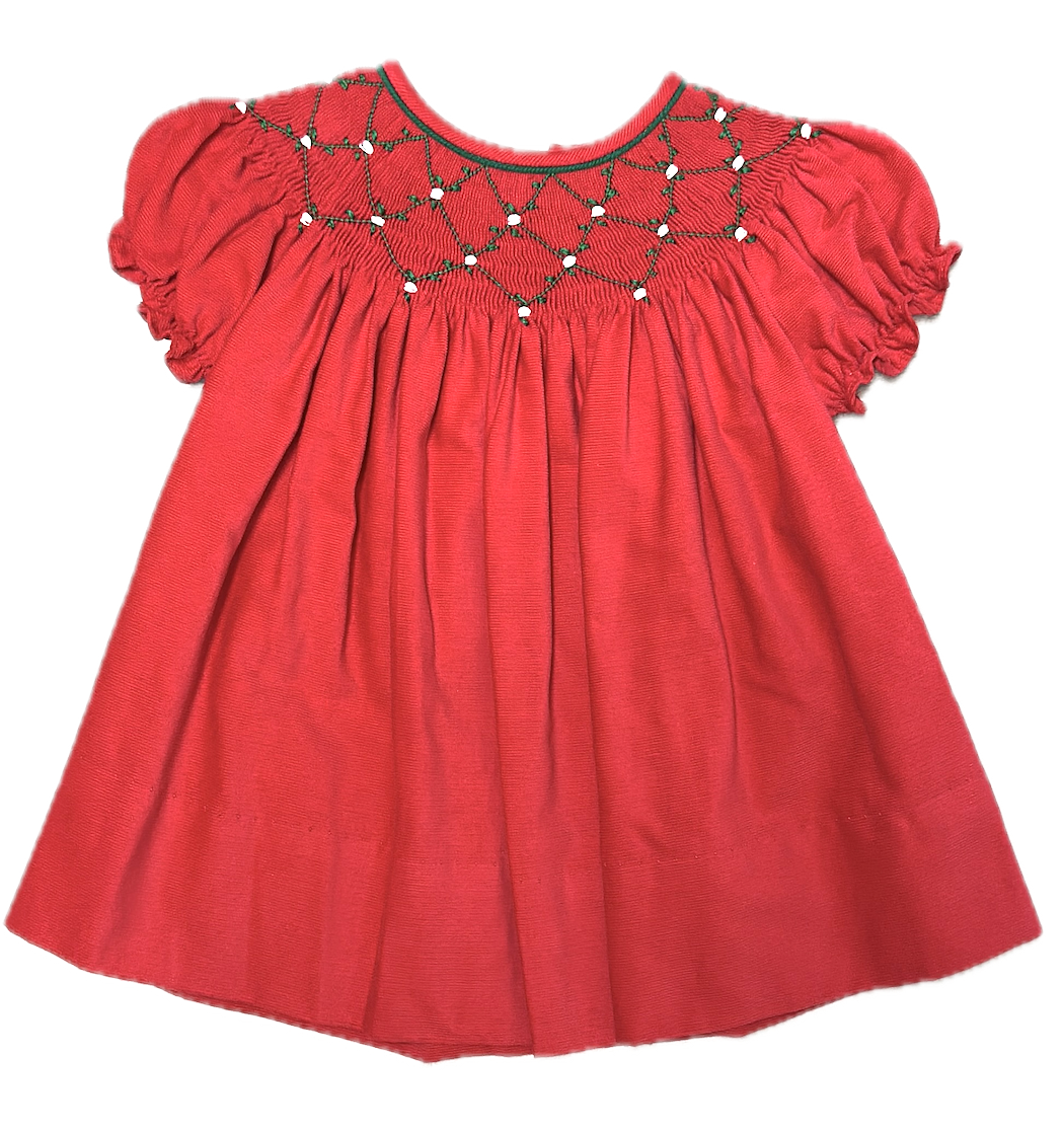 Christmas Red Corduroy Girl's Smocked bishop