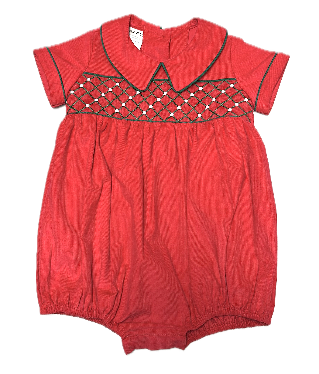 Baby Boy's "Christmas Classic" Red Corduroy Romper - Little Threads Inc. Children's Clothing