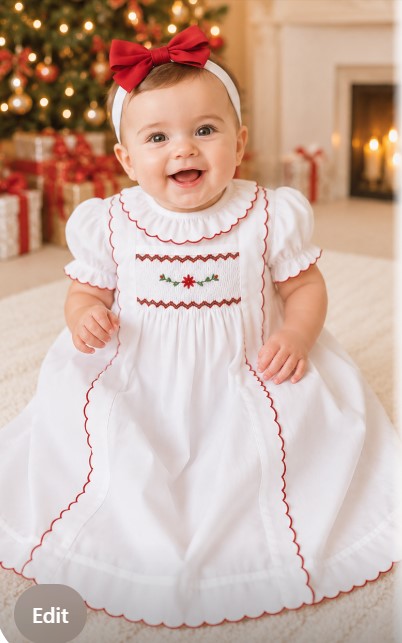 Christmas smocked baby daygown - Little Threads Inc. Children's Clothing
