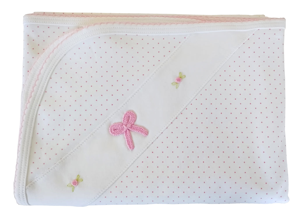 Baby Girl's Pink Dots and Crochet Bow Blanket - Little Threads Inc. Children's Clothing