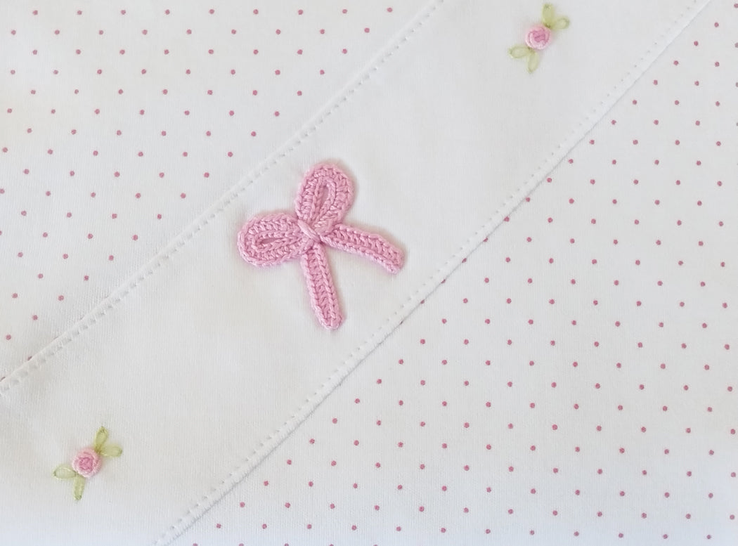 Baby Girl's Pink Dots and Crochet Bow Blanket - Little Threads Inc. Children's Clothing