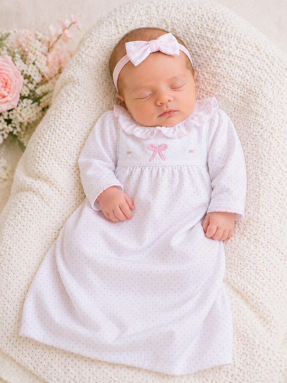 Baby Girl's Pima Cotton Bows Gown - Little Threads Inc. Children's Clothing