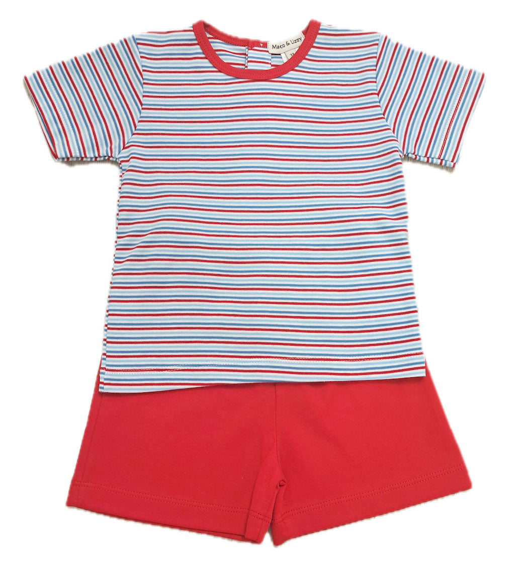 Red white and blue striped Boy's Short set - Little Threads Inc. Children's Clothing