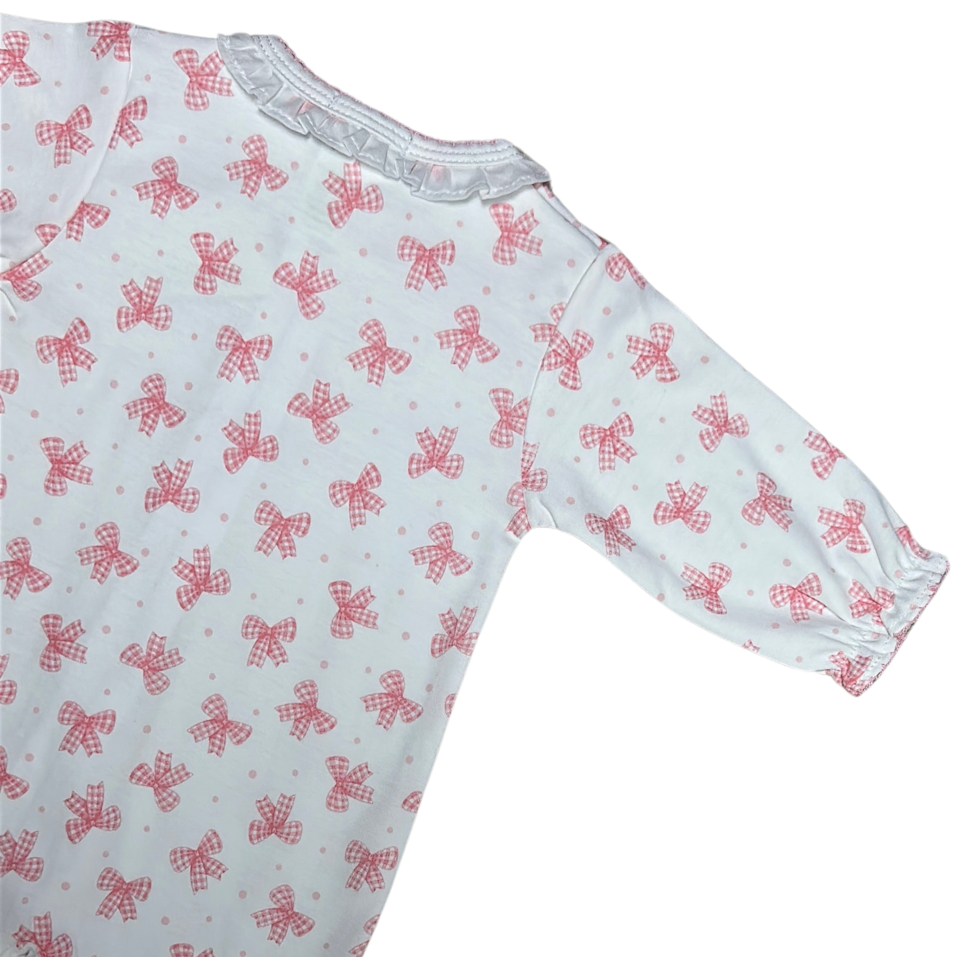 Pink Bows, baby girl footie - Little Threads Inc. Children's Clothing