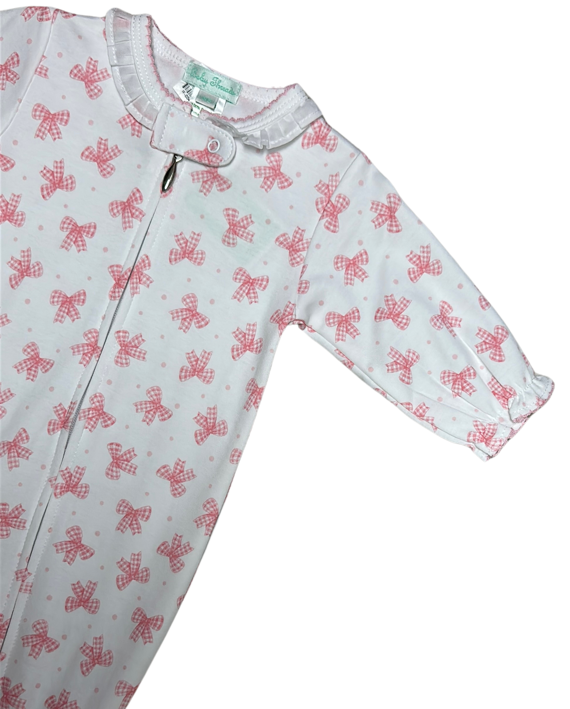 Pink Bows, baby girl footie - Little Threads Inc. Children's Clothing