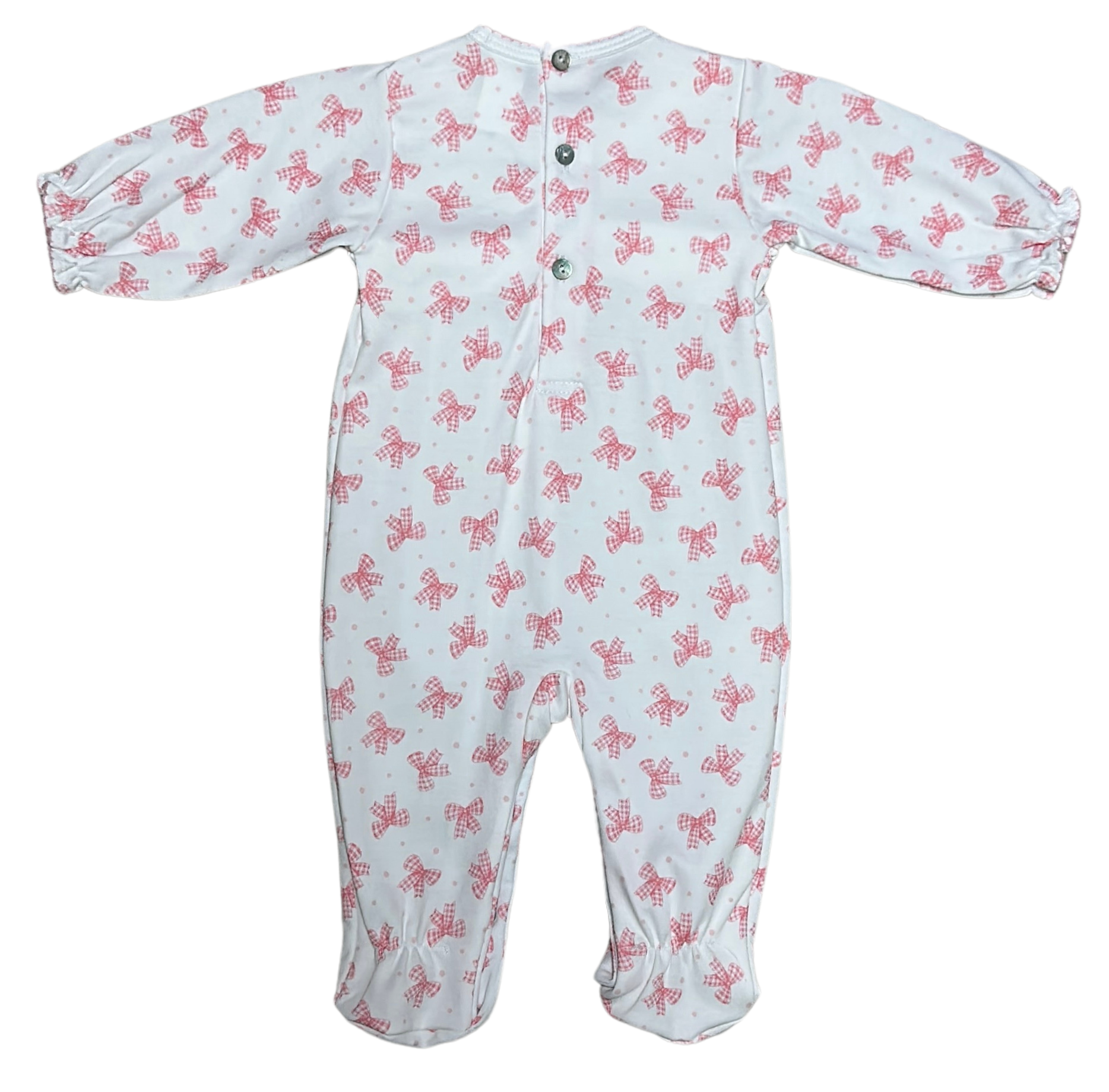 Pink Bows, baby girl footie - Little Threads Inc. Children's Clothing