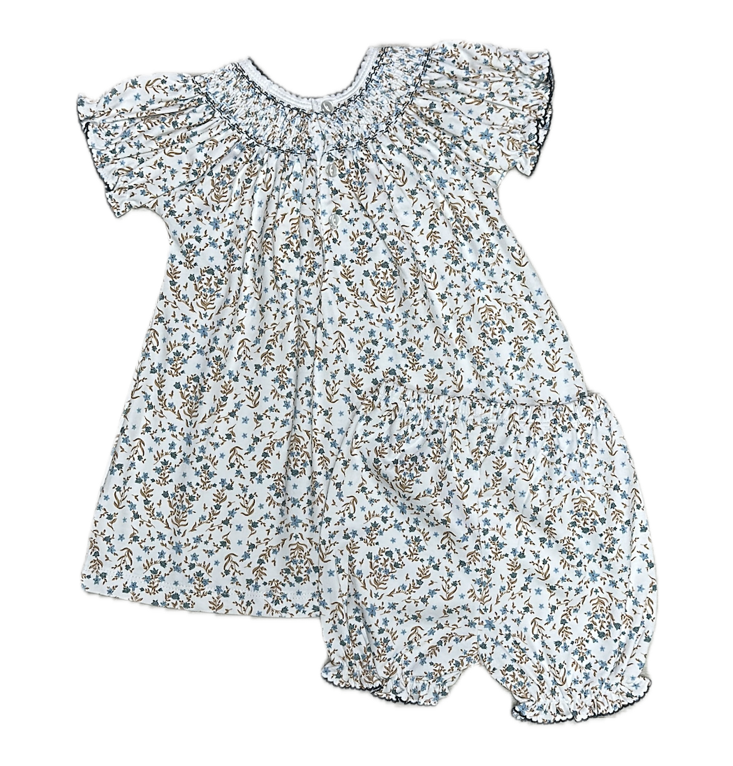 Blue Floral Hand Smocked Girls Bishop Ariana and Drew 2pc Set