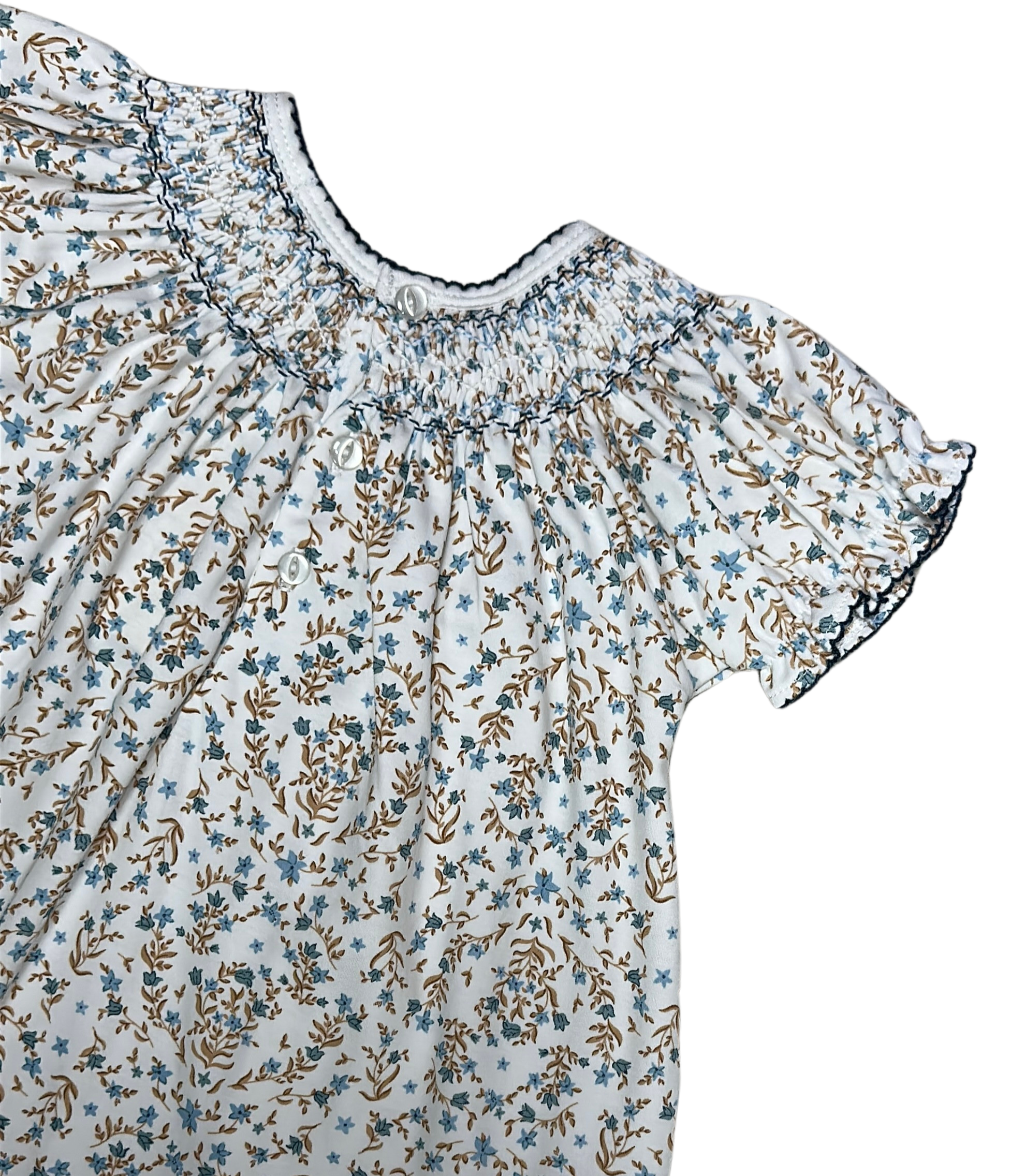Blue Floral Hand Smocked Girls Bishop Ariana and Drew 2pc Set