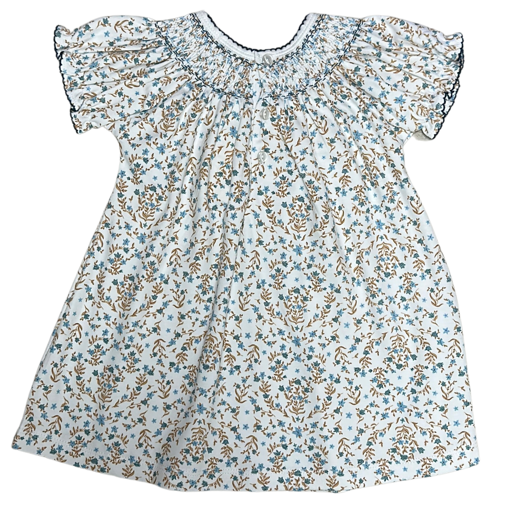 Blue Floral Hand Smocked Girls Bishop Ariana and Drew 2pc Set