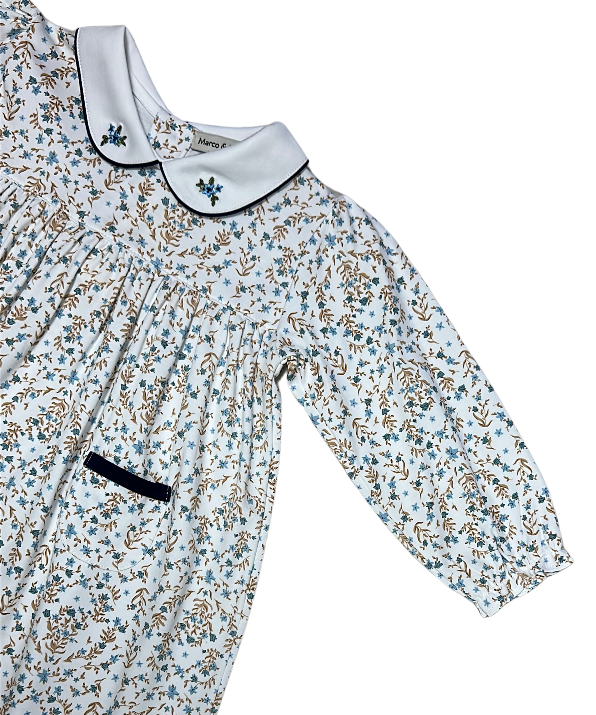 Fall Blue Dainty Flowers float Girl's Dress - Little Threads Inc. Children's Clothing