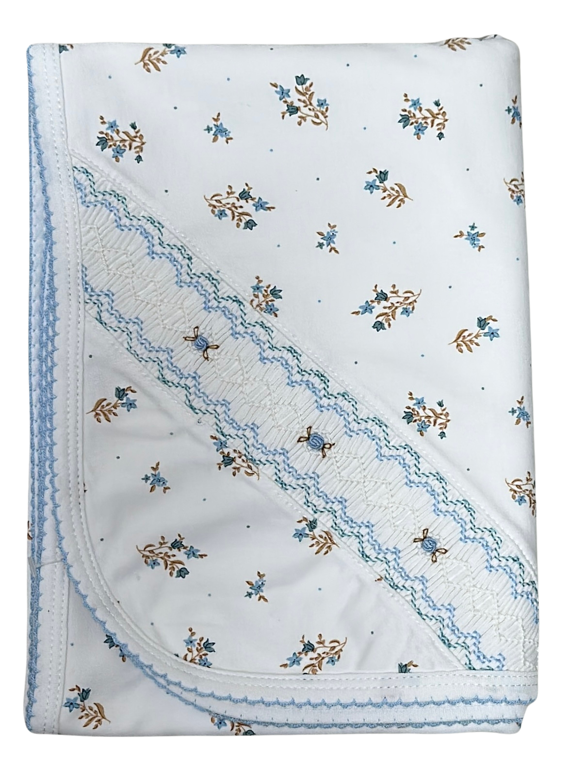 Hand Smocked girls blanket Dainty blue flowers