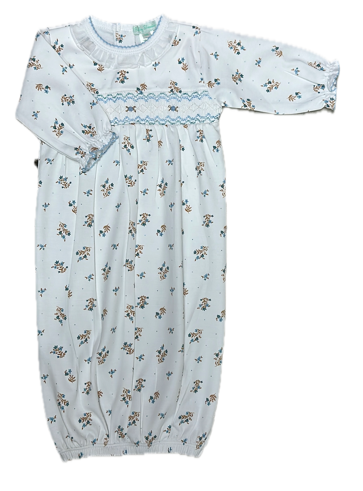 Hand Smocked girls daygown Dainty blue flowers 100% Pima