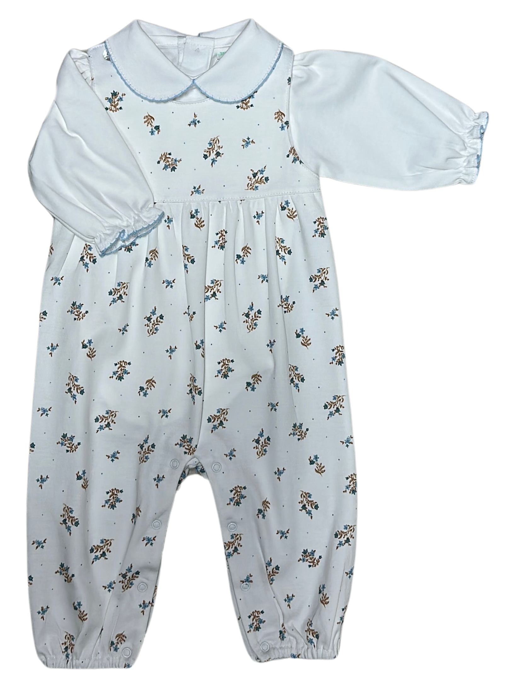 Baby Threads Baby Girl's Romper Set – Dainty Blue Fall Flowers | 100% Pima Cotton