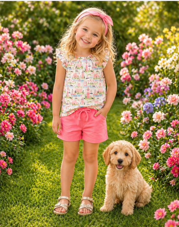 St Barts Collection printed top girl's short set - Little Threads Inc. Children's Clothing