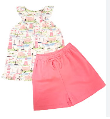 St Barts Collection printed top girl's short set - Little Threads Inc. Children's Clothing