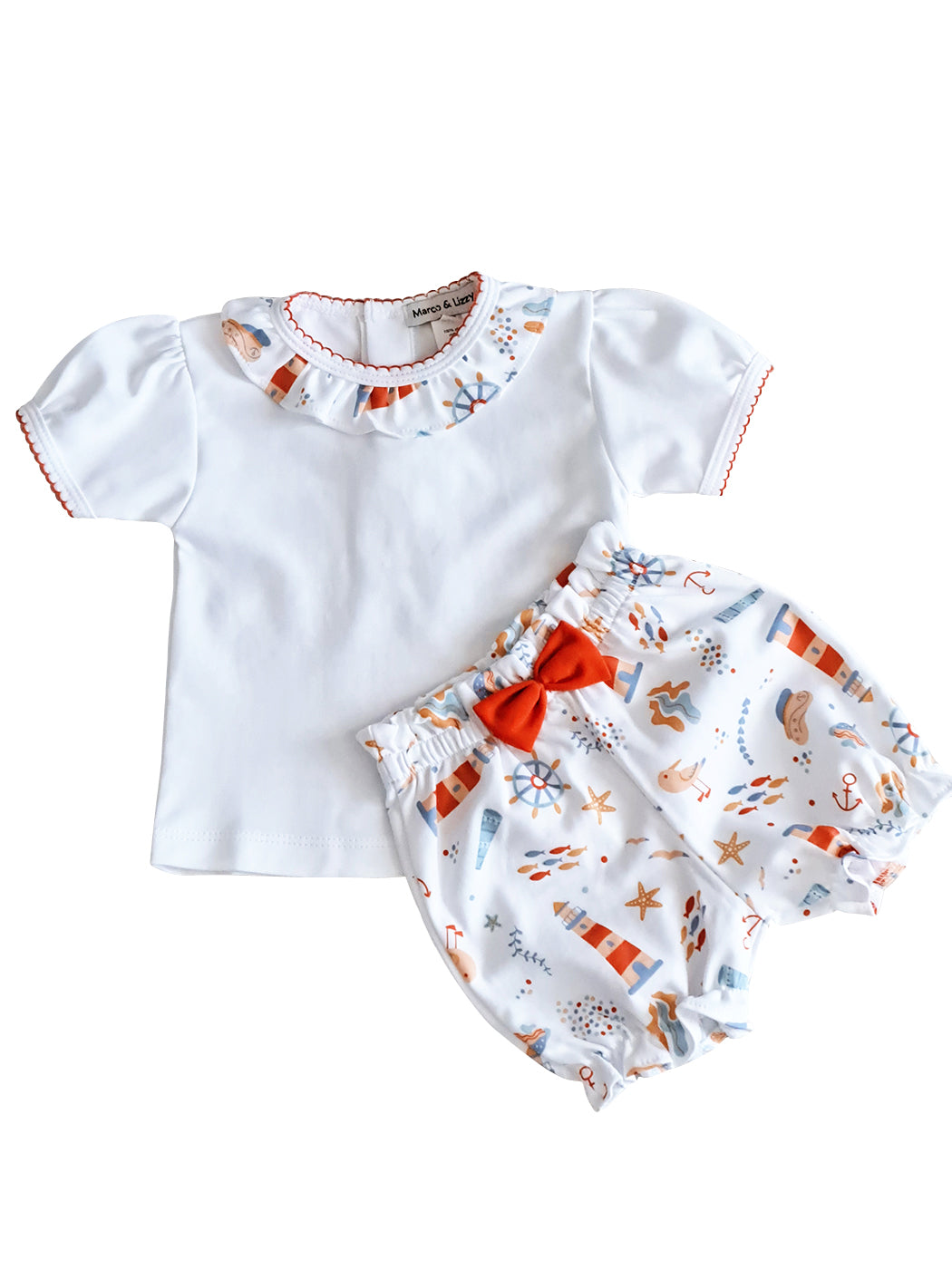Seaside Print Baby girl diaper set Pima Cotton - Little Threads Inc. Children's Clothing