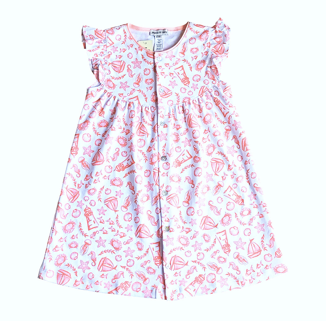 Nautical Print Short Sleeve Girl's Dress - Little Threads Inc. Children's Clothing