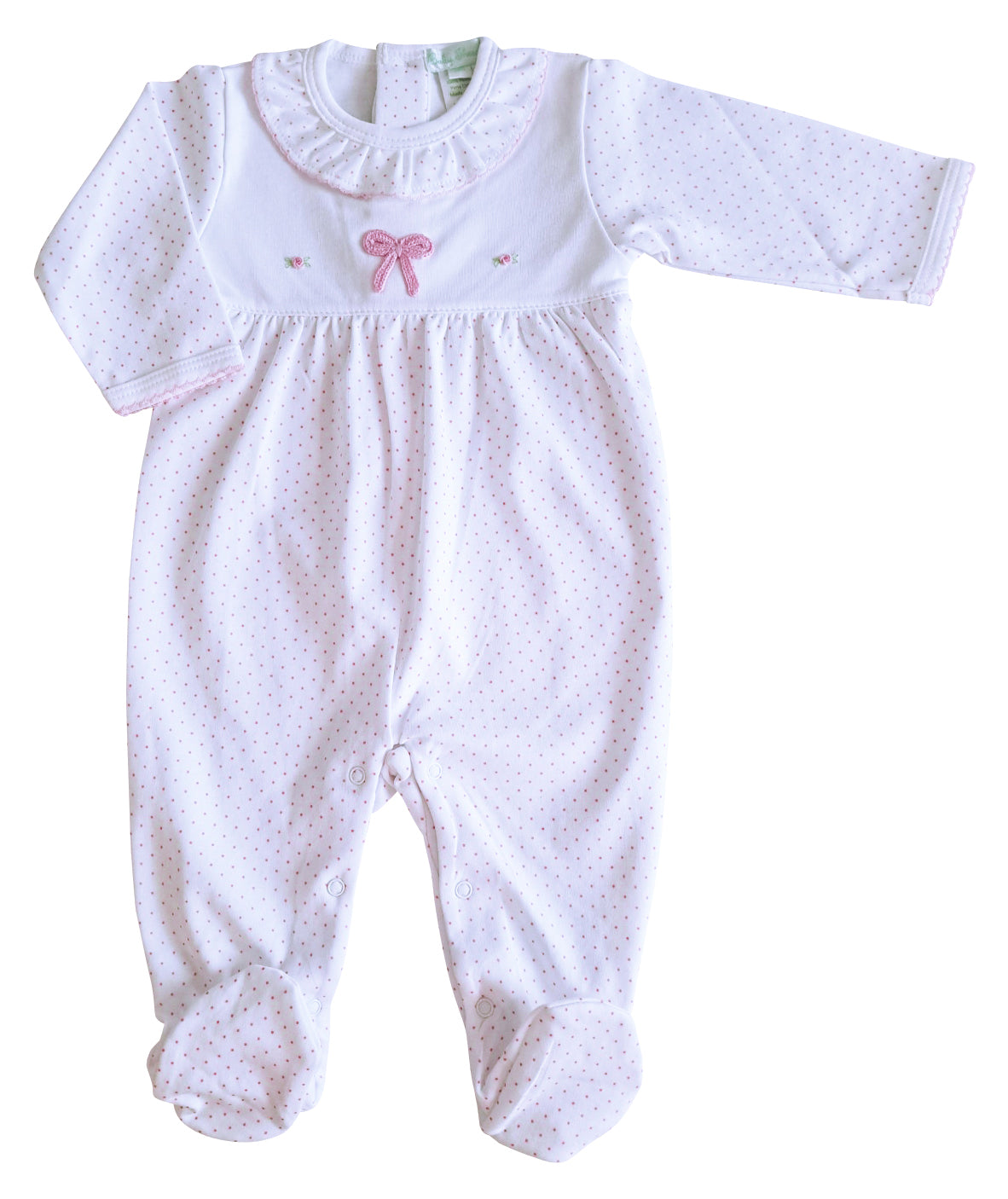 Bow Crochet - Baby girl footie Pima Cotton - Little Threads Inc. Children's Clothing