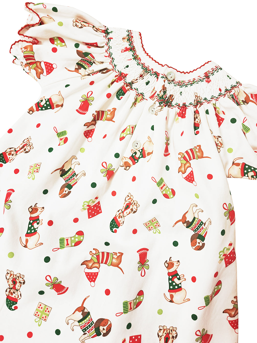 Christmas Dogs baby girl hand smocked bishop - Little Threads Inc. Children's Clothing