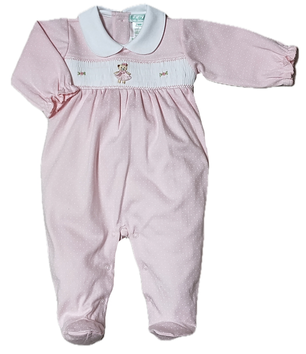Ballerina Bear pink footie - Little Threads Inc. Children's Clothing